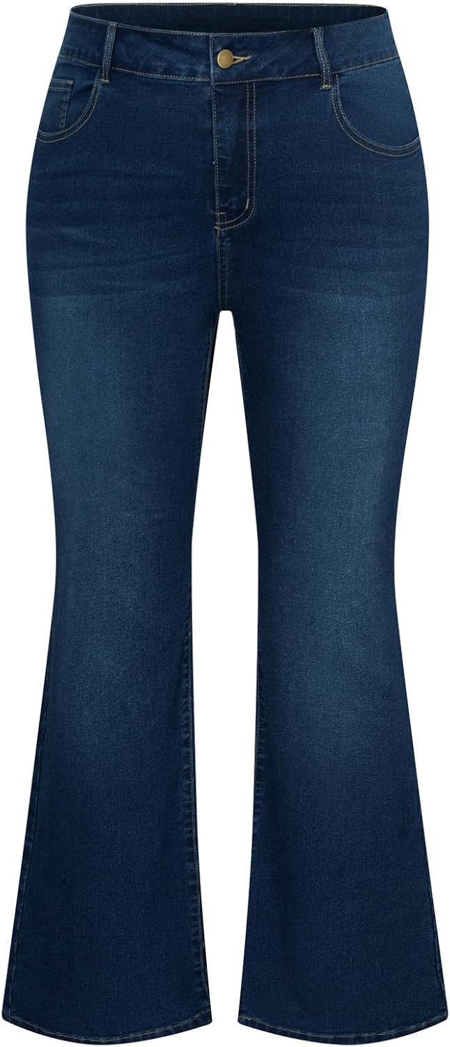 Hanna Nikole Women's Plus Size Wide Flared Jeans for Comfort