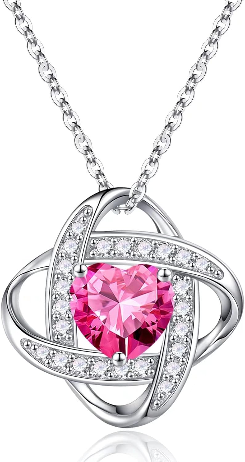 Iefil 925 Sterling Silver Love Knot Birthstone Necklace Gift
