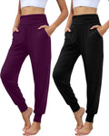 2 Pack Women's Yoga Joggers - Cozy High Waist Sweatpants Athletic
