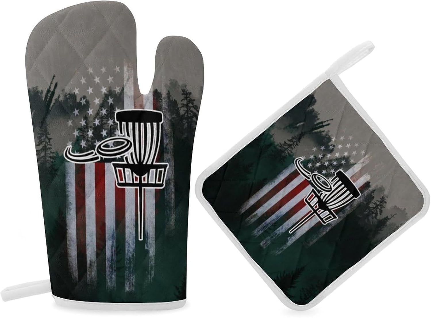 USA Flag Oven Mitts Set - Heat Resistant & Waterproof