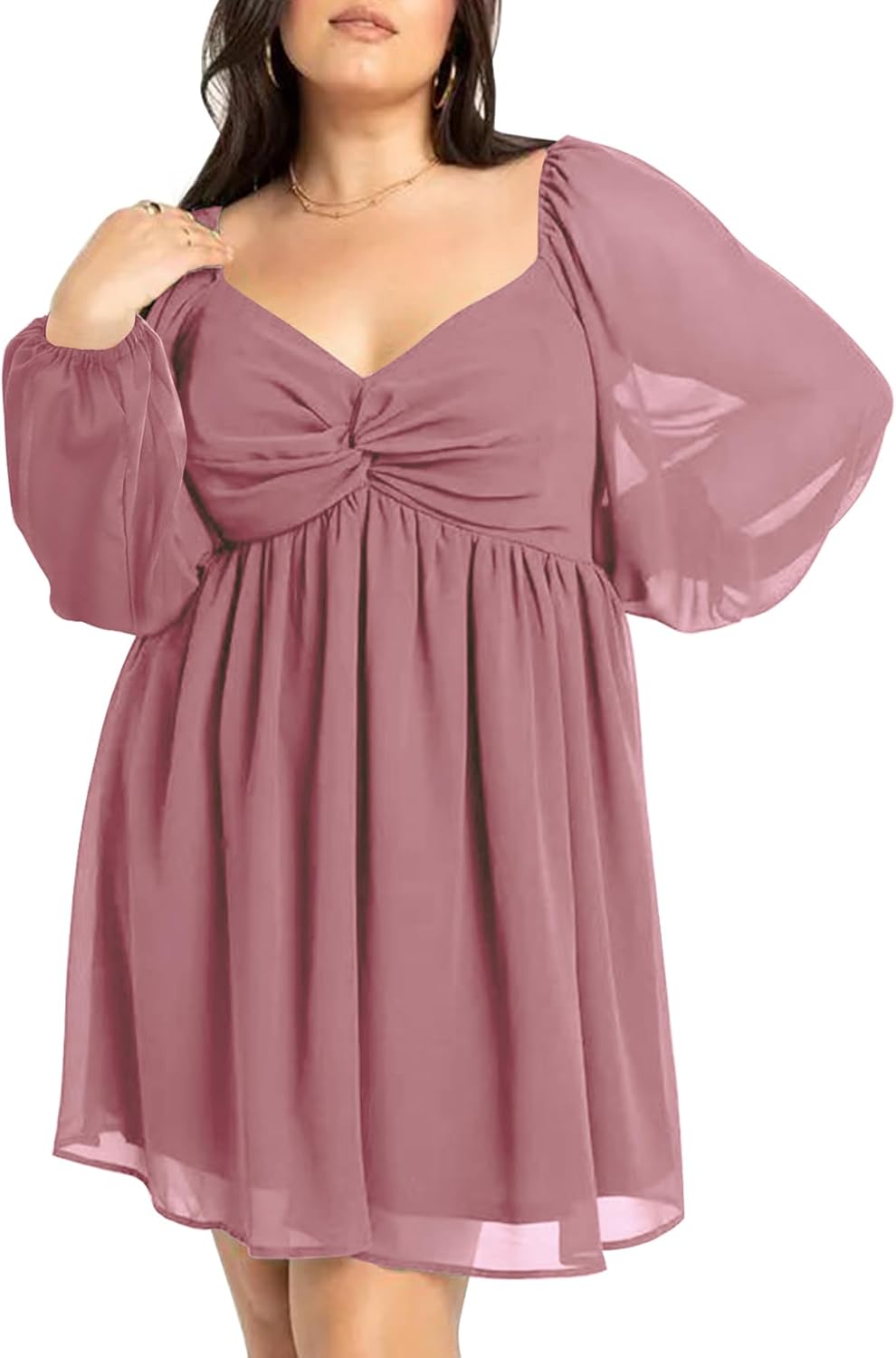 SCOMCHIC Plus Size Puff Long Sleeve Sweetheart Dress for Weddings