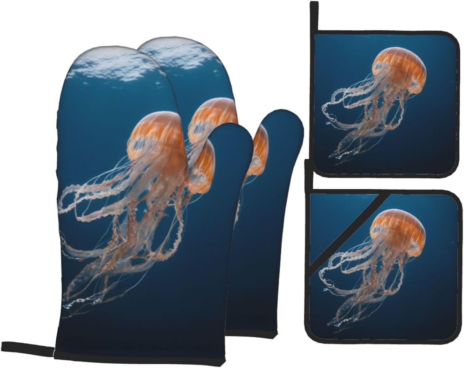 3D Jellyfish Oven Mitts Set - Heat-Resistant Kitchen Gloves