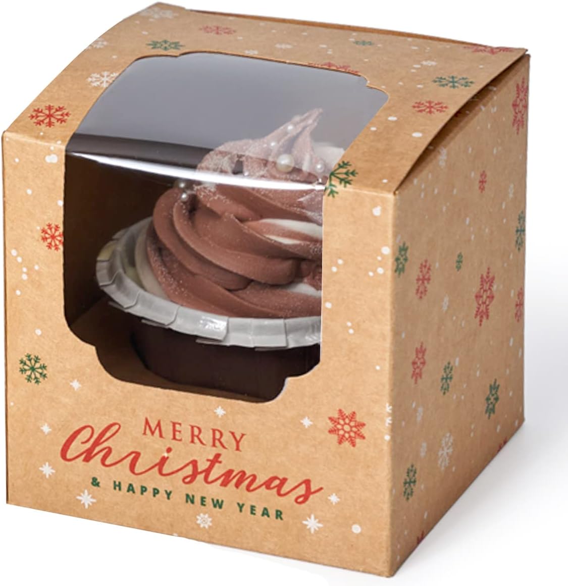 100 Pcs Merry Christmas Kraft Cupcake Boxes for Easy Assembly