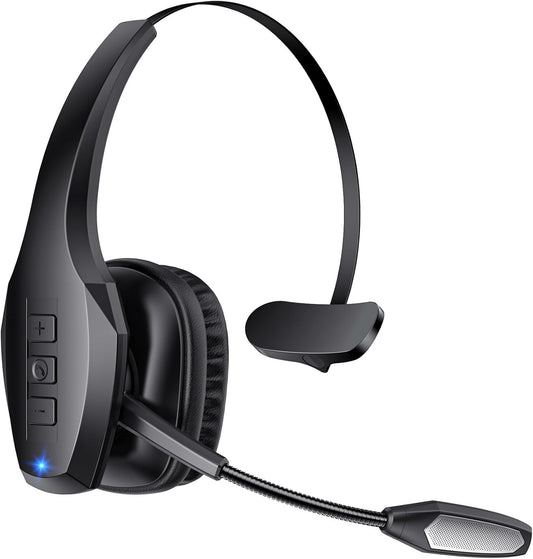 Necode Trucker Bluetooth Headset - Dual Noise Cancelling Mic, 55Hrs Battery