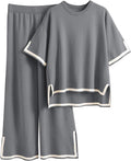 Womens Plus Size Knit Lounge Set 2 Piece - Short Sleeve Pullover