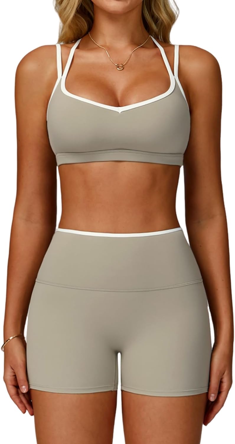 Two Piece Workout Sets for Women with High Waist Scrunch Shorts