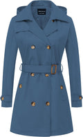 Women's Trench Coat with Detachable Hood - Water-Repellent Mid-Length