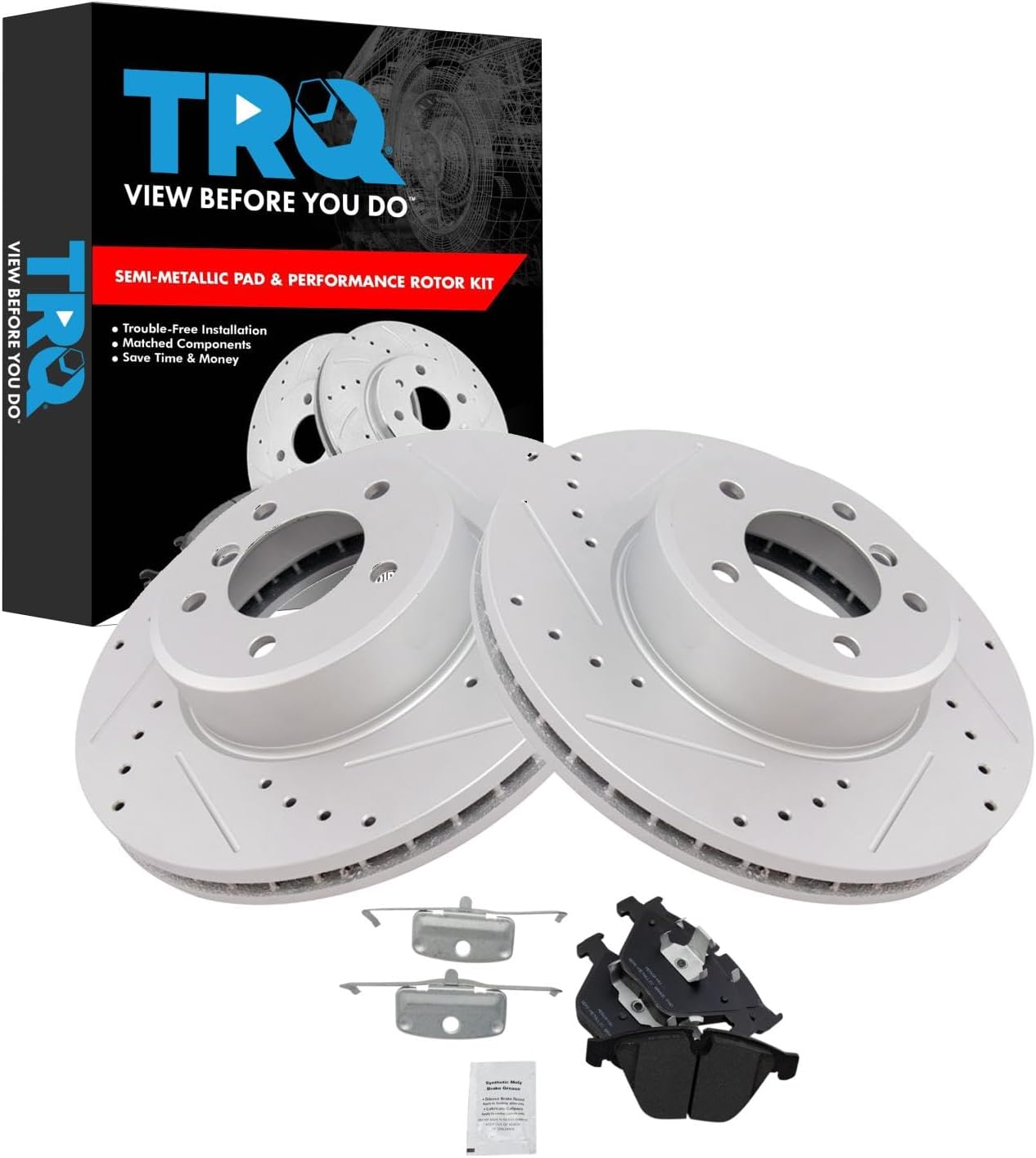 TRQ Performance Drilled Slotted Rotor & Posi Metallic Pad Kit