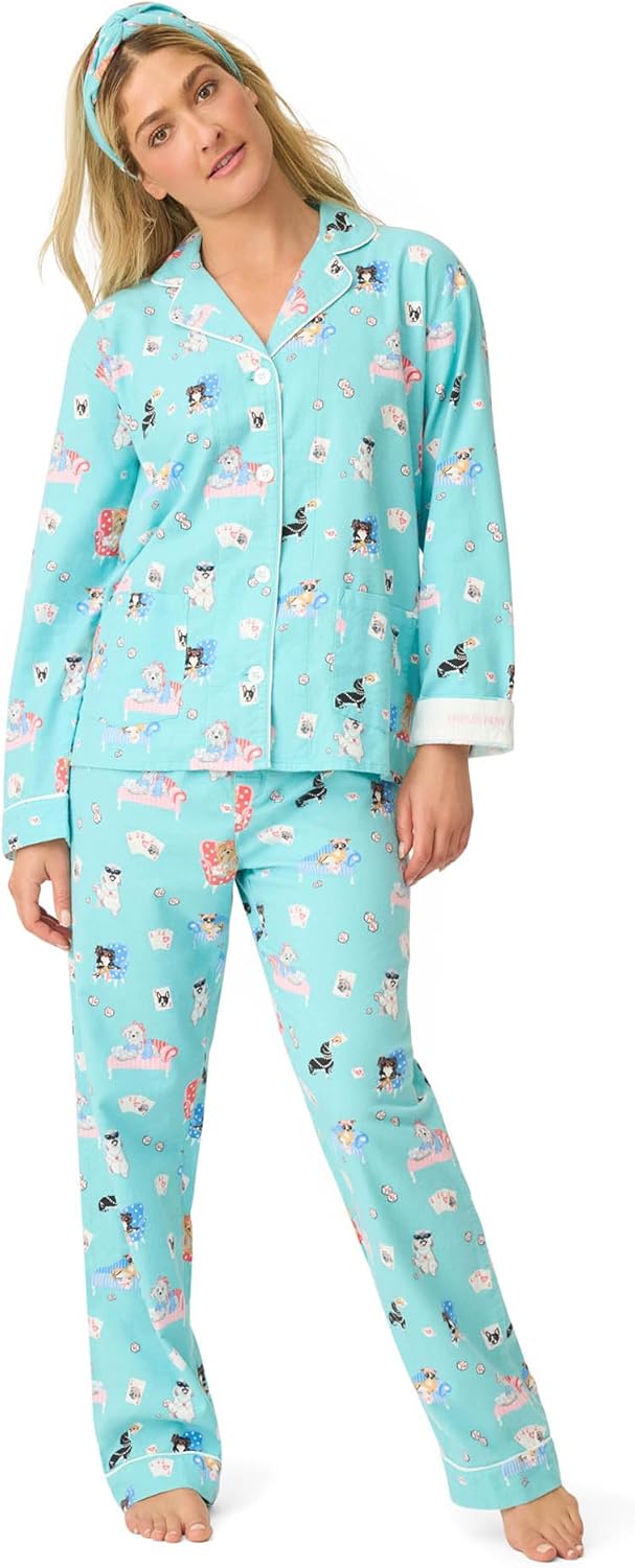 Womens Flannel Pajama Set With Headband for Cozy Nights