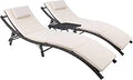 Patio Chaise Lounge Set 3-Piece Rattan Adjustable Back - Cushioned