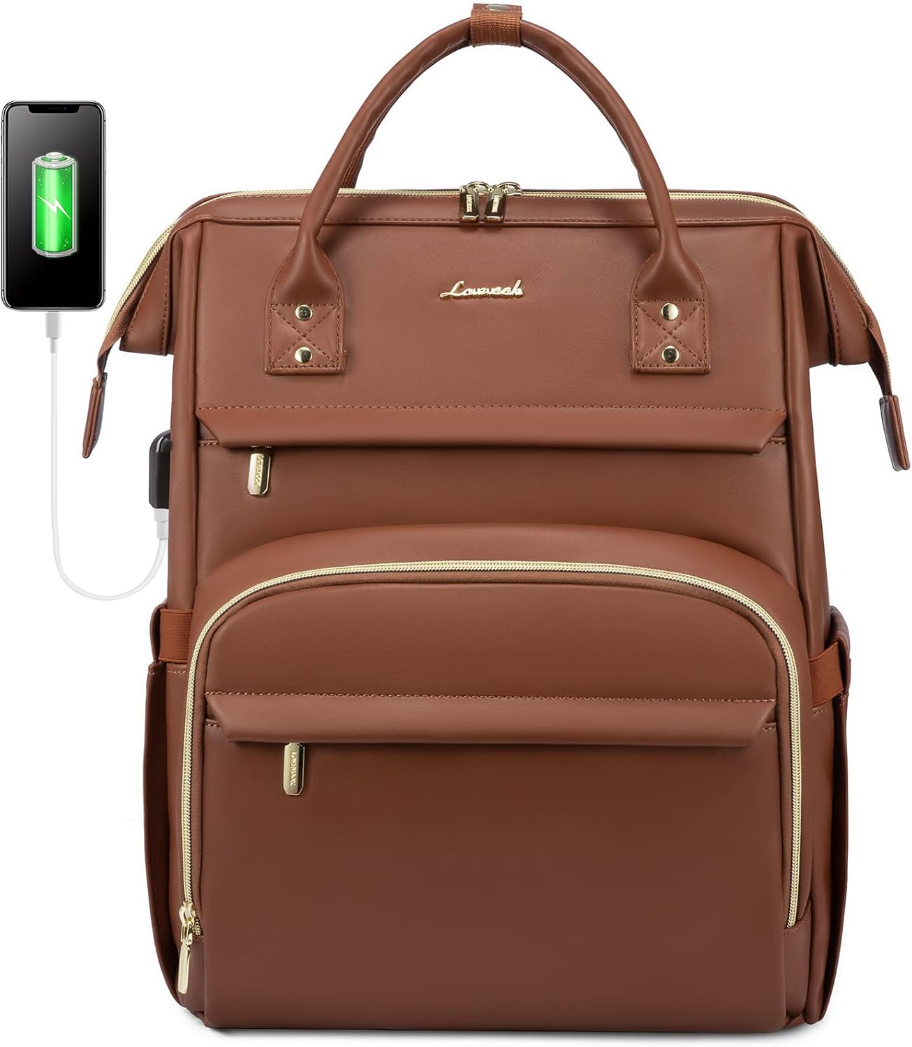 Leather Laptop Backpack for Women with USB Port - 17in Travel