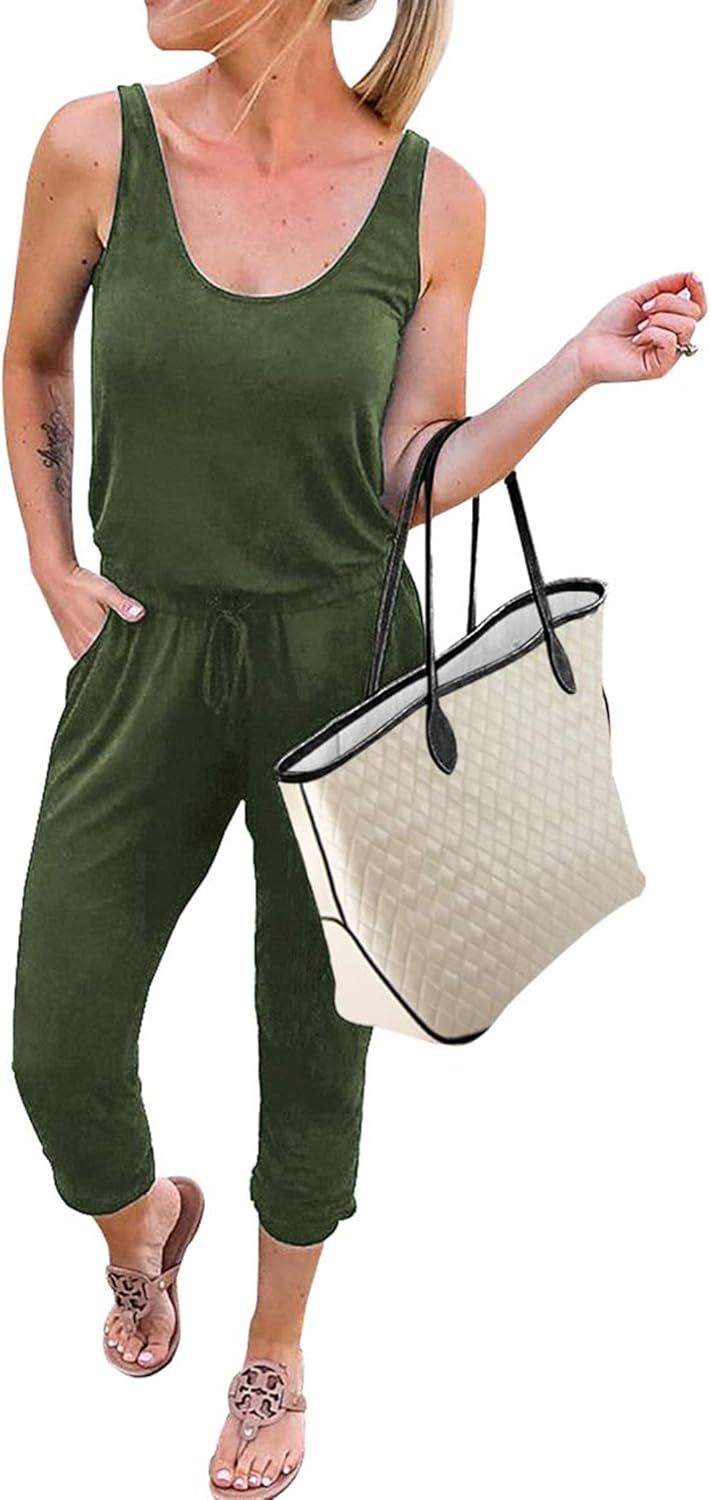 KIRUNDO Women Summer Jumpsuits Casual Sleeveless Romper Travel