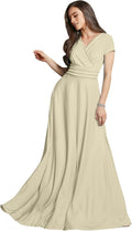 Nude Champagne Brown Womens Flowy V-Neck Maxi Dress - Elegant Fit