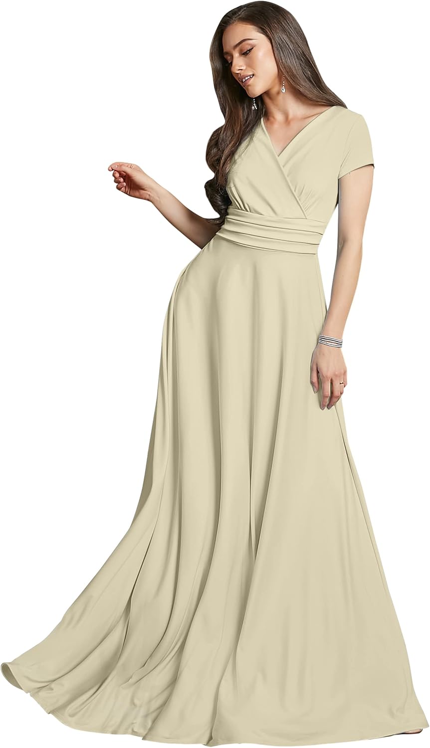 KOH KOH Womens Sexy Cap Short Sleeve V-Neck Flowy Gown