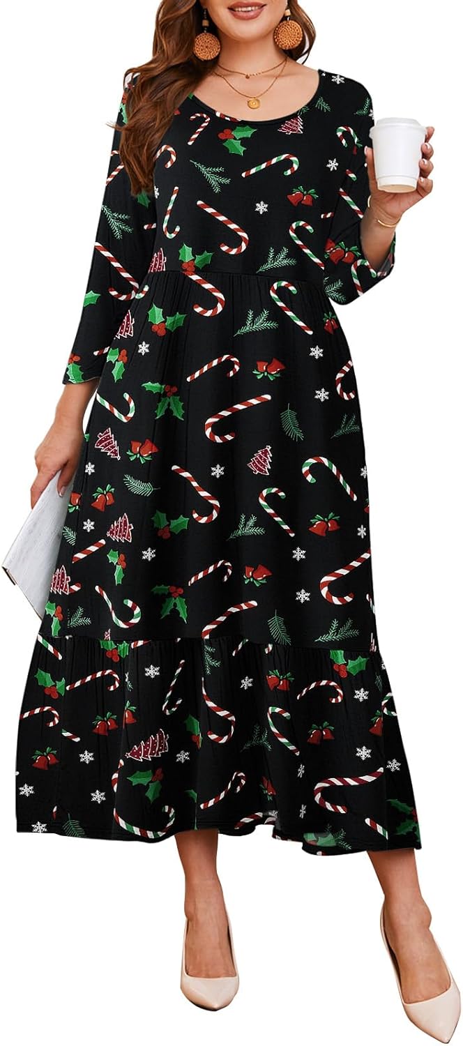 LARACE Plus Size 3/4 Sleeve Casual Maxi Dresses for Women