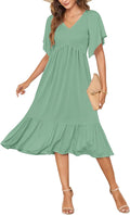 AUSELILY Women's Summer Empire Waist Smocked Midi Dress - Flowy boobs