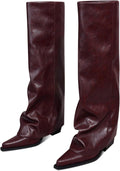 Women's Fold Over Knee High Wide Calf Boots - Chunky Heel