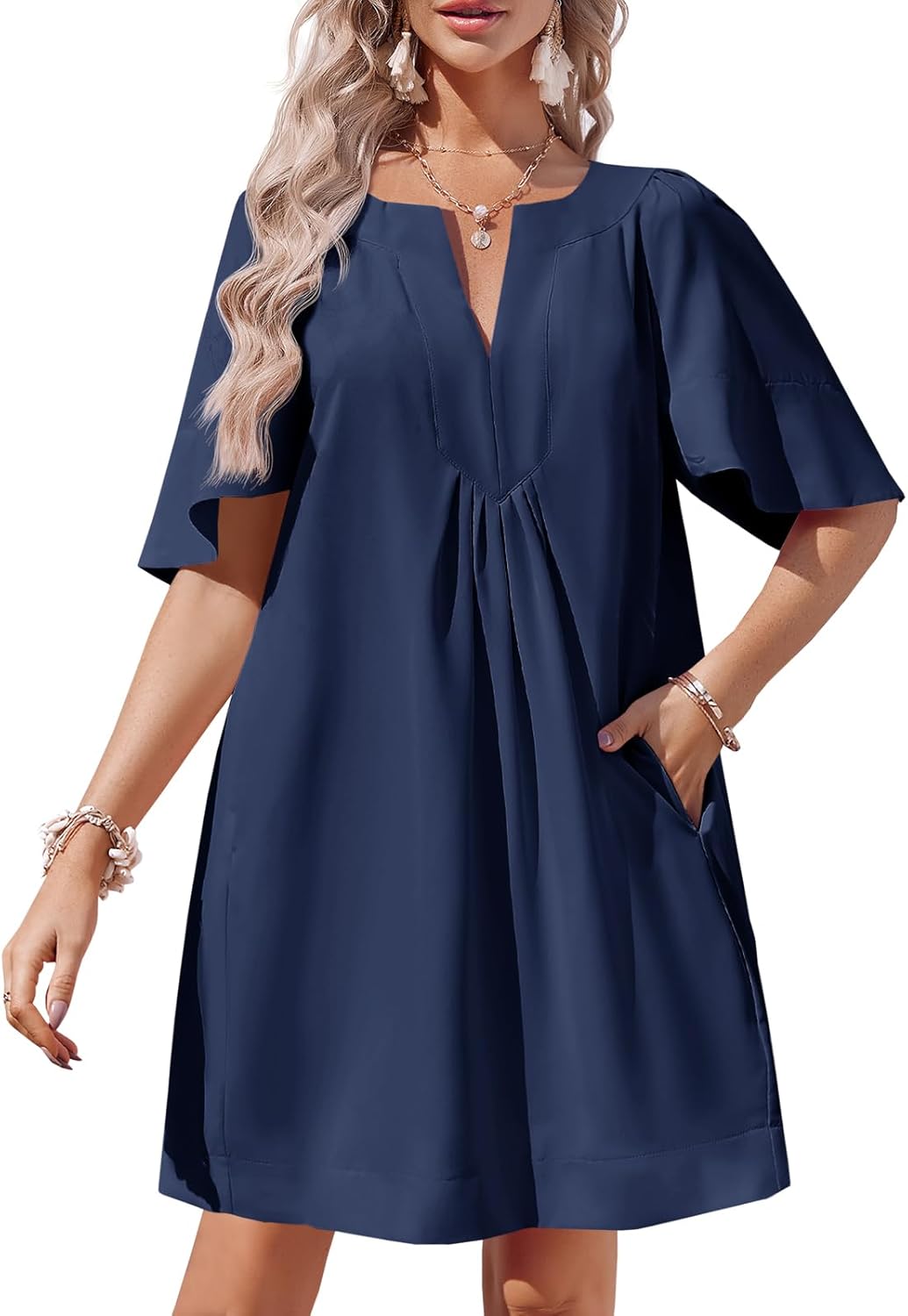 Wenrine Womens Flutter Short Sleeve Mini Dress for Summer Fun
