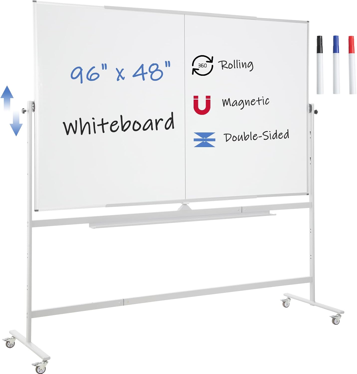 Large Magnetic Mobile Whiteboard for Office Classroom Use
