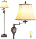 Traditional LED Floor Lamp with Faux Silk Shade - Rustic Swing Arm