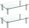 Dual Glass Monitor Stand Riser 2 Pack - Clear Desk Riser for Ergonomic