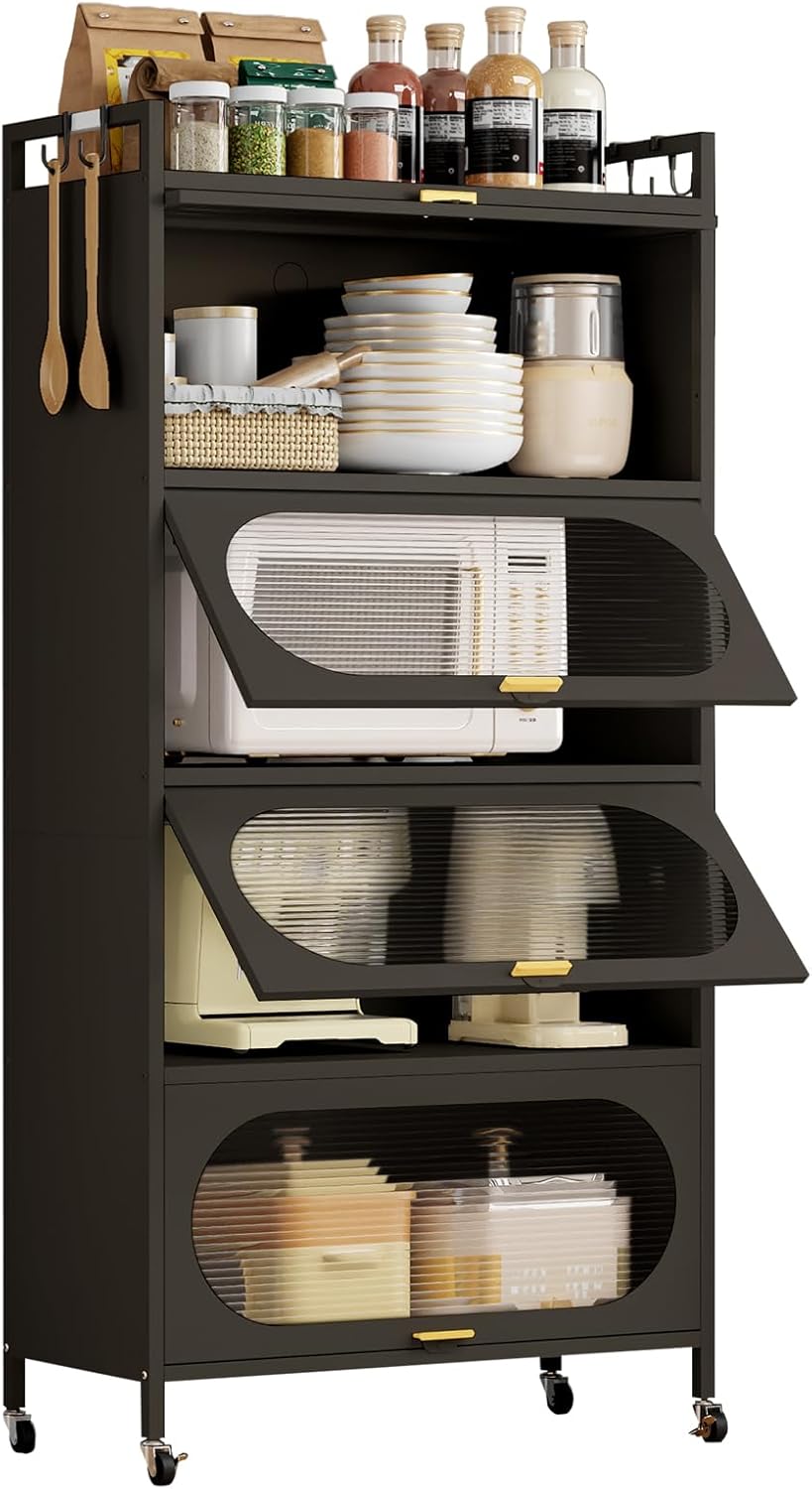 5-Tier Mobile Kitchen Storage Cabinet - Freestanding & Portable