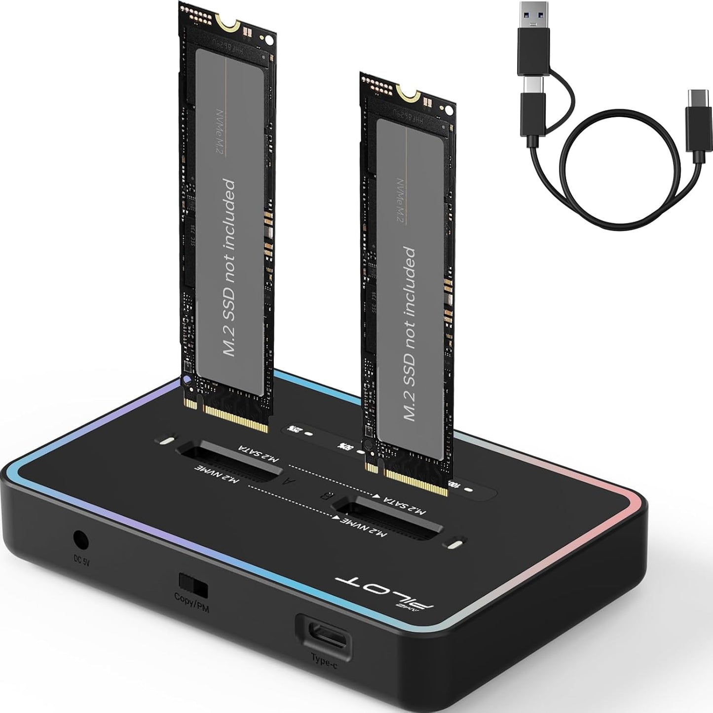 M.2 Duplicator Cloner Dual-Bay USB C NVME SATA Docking Station