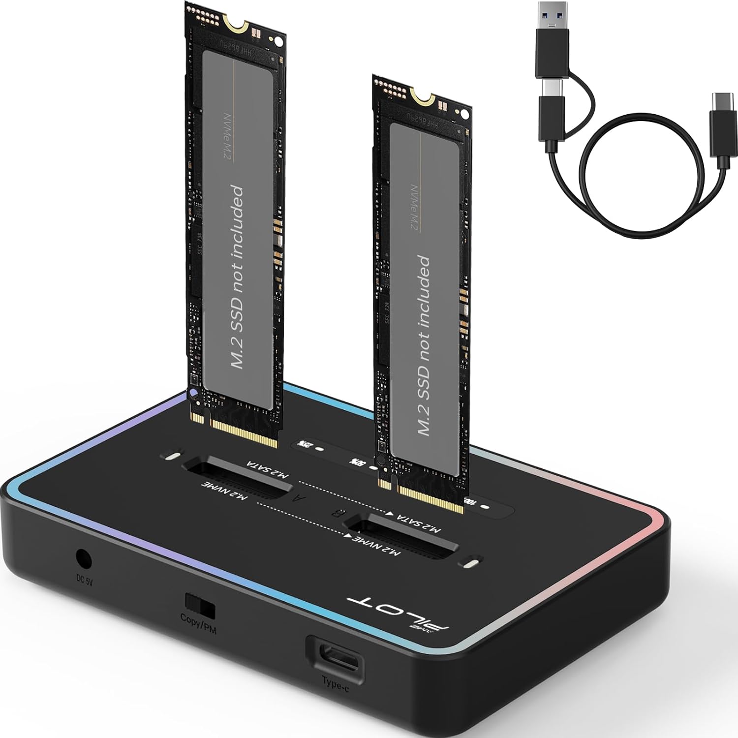 M.2 Duplicator Cloner Dual-Bay USB C NVME SATA Docking Station