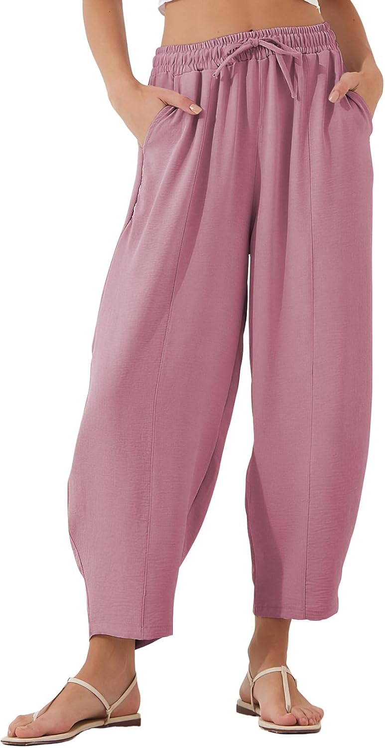 EVALESS Women's Summer High Waisted Baggy Pants for Comfort