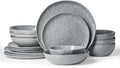 Famiware Porcelain kitchen plates and bowls set, Modern 16pc - Sleek