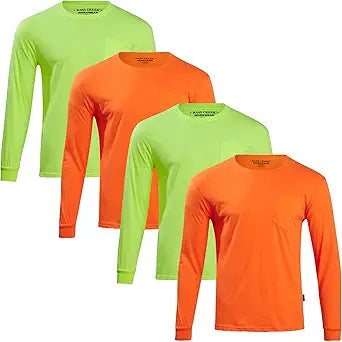 High Visibility Shirt 4 Pack Long Sleeve Safety Shirts for Men