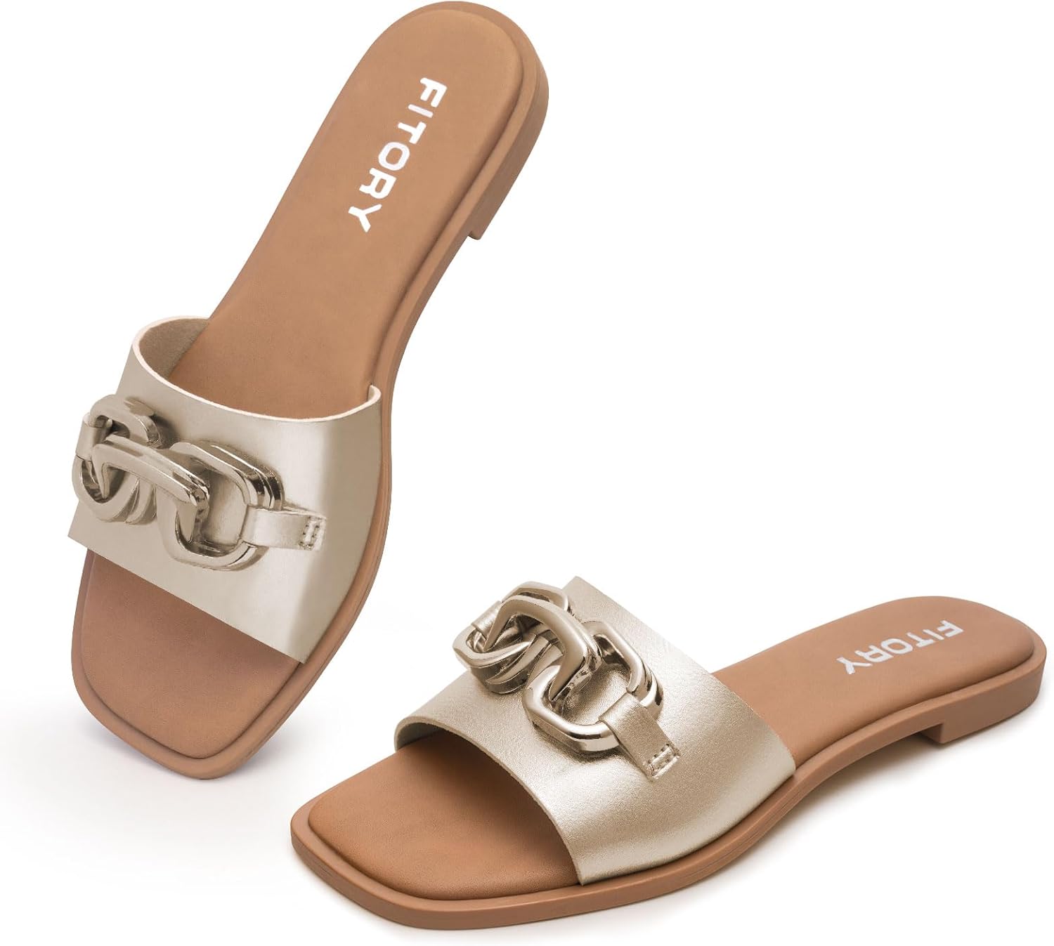 FITORY Women's Flat Sandals Fashion Slides for Summer Comfort