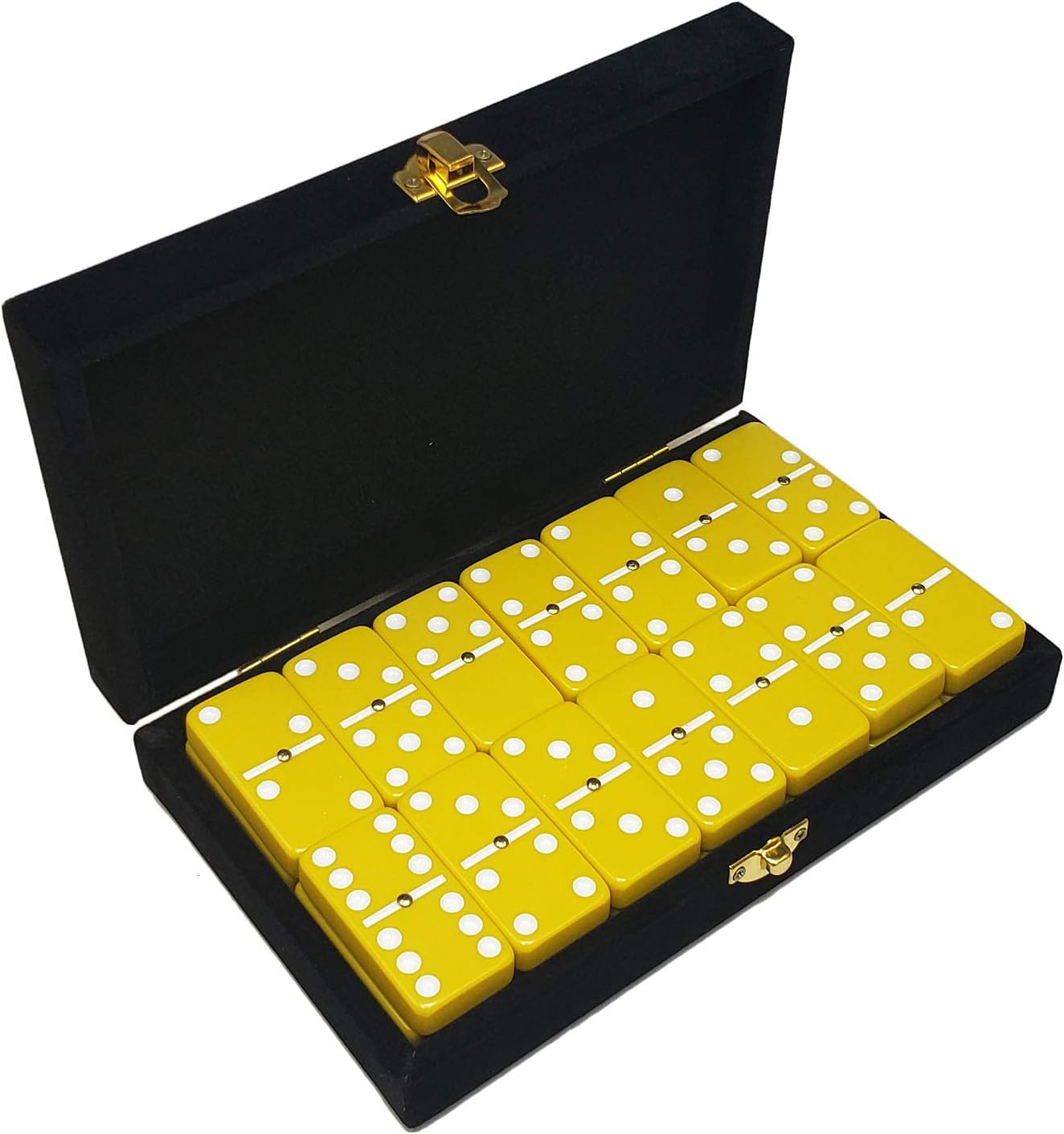 Domino Double 6 Yellow with White Spots in Elegant Case