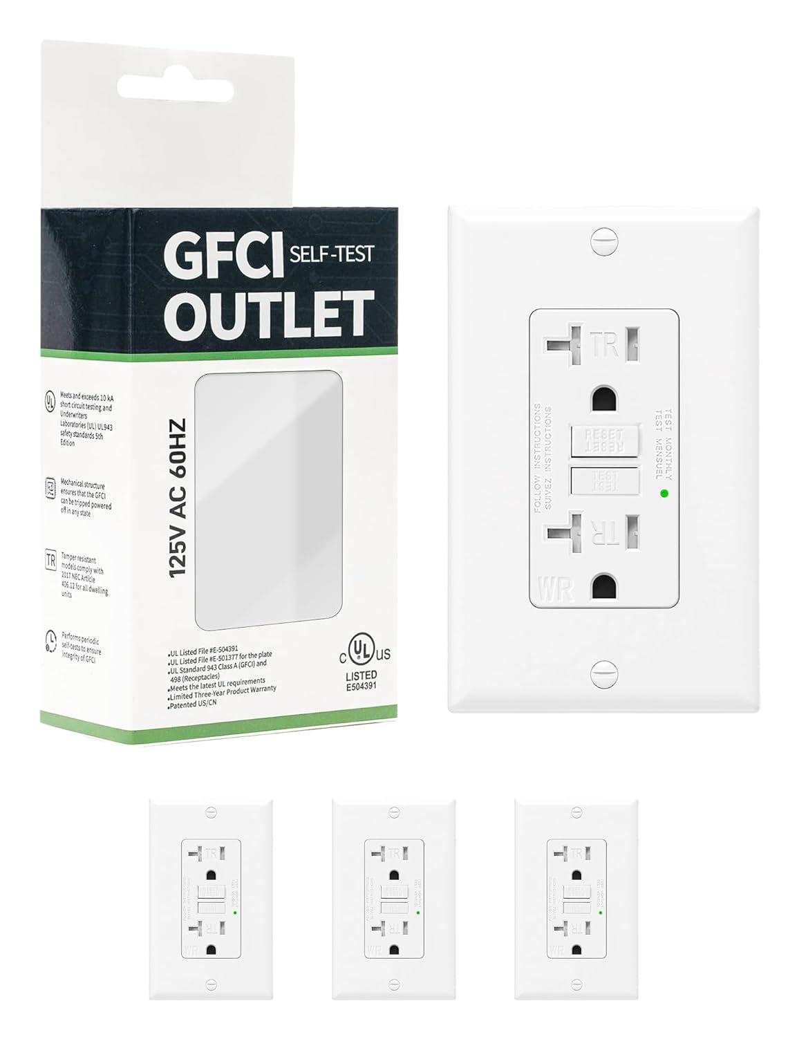 4-Pack 20 Amp GFI Electrical GFCI Outlet with LED Indicator
