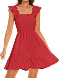 Women's Smocked Square Neck Ruffle Mini Dress - Flowy Summer Fit