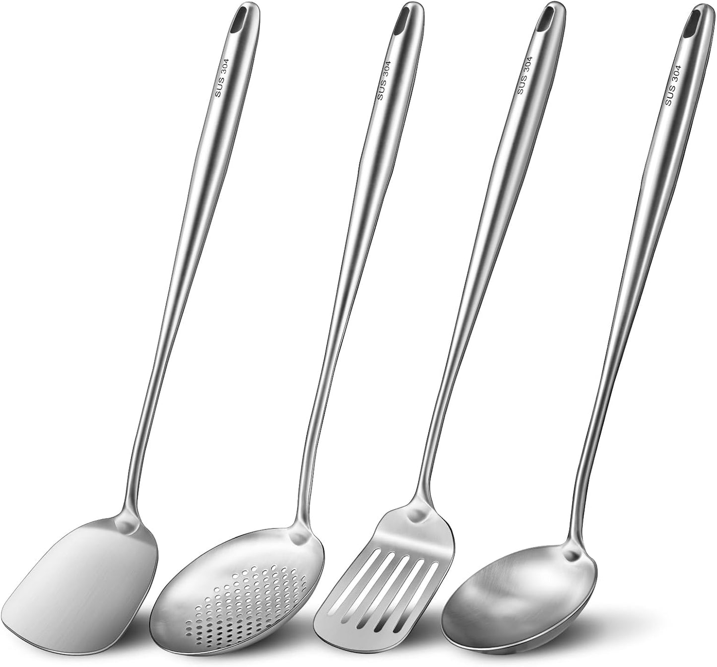 Wok Utensils Tools Set for Carbon Steel Cooking - 4 Pieces