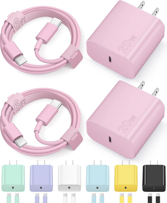 Ultra-Fast Charger for iPhone 16 & More - 2 Pack 6FT Cable - Pink