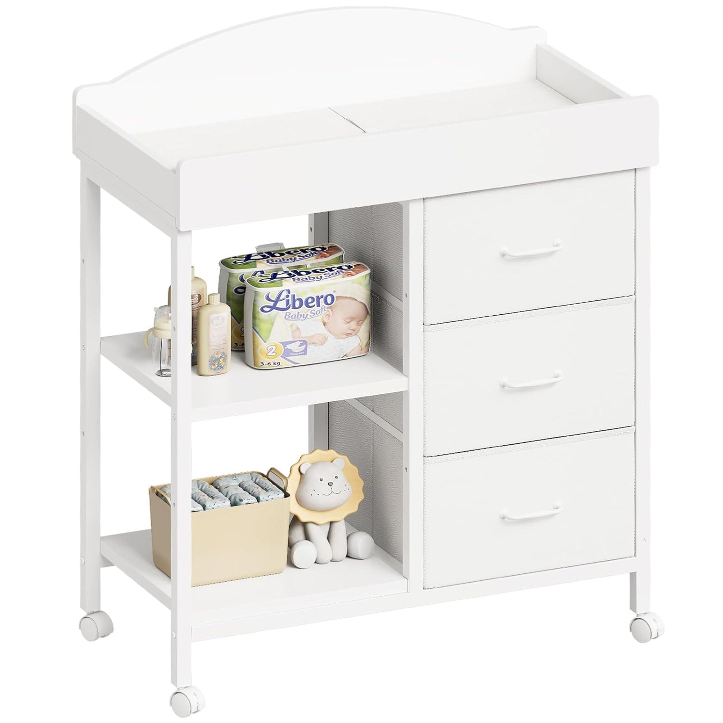 Changing Table Dresser with 3 Fabric Drawers and 2 Shelves