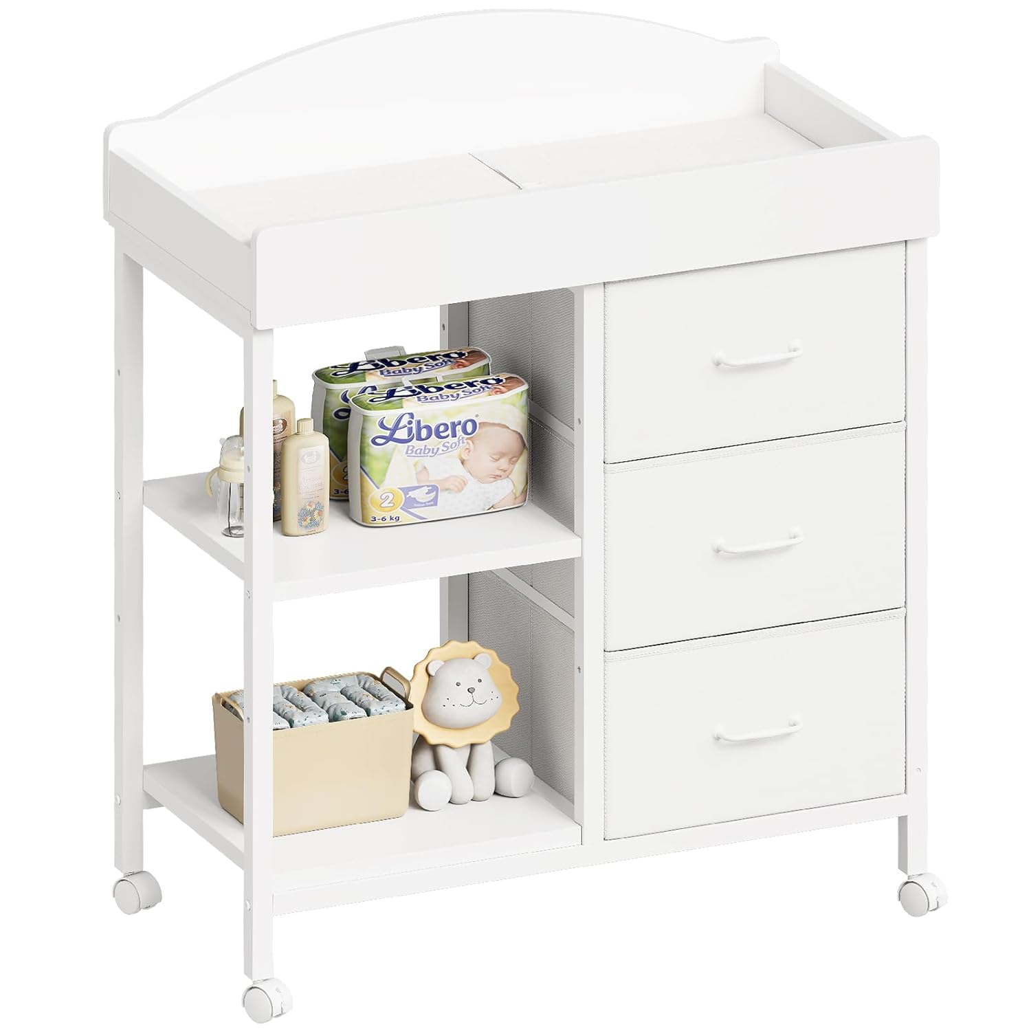 Changing Table Dresser with 3 Fabric Drawers and 2 Shelves