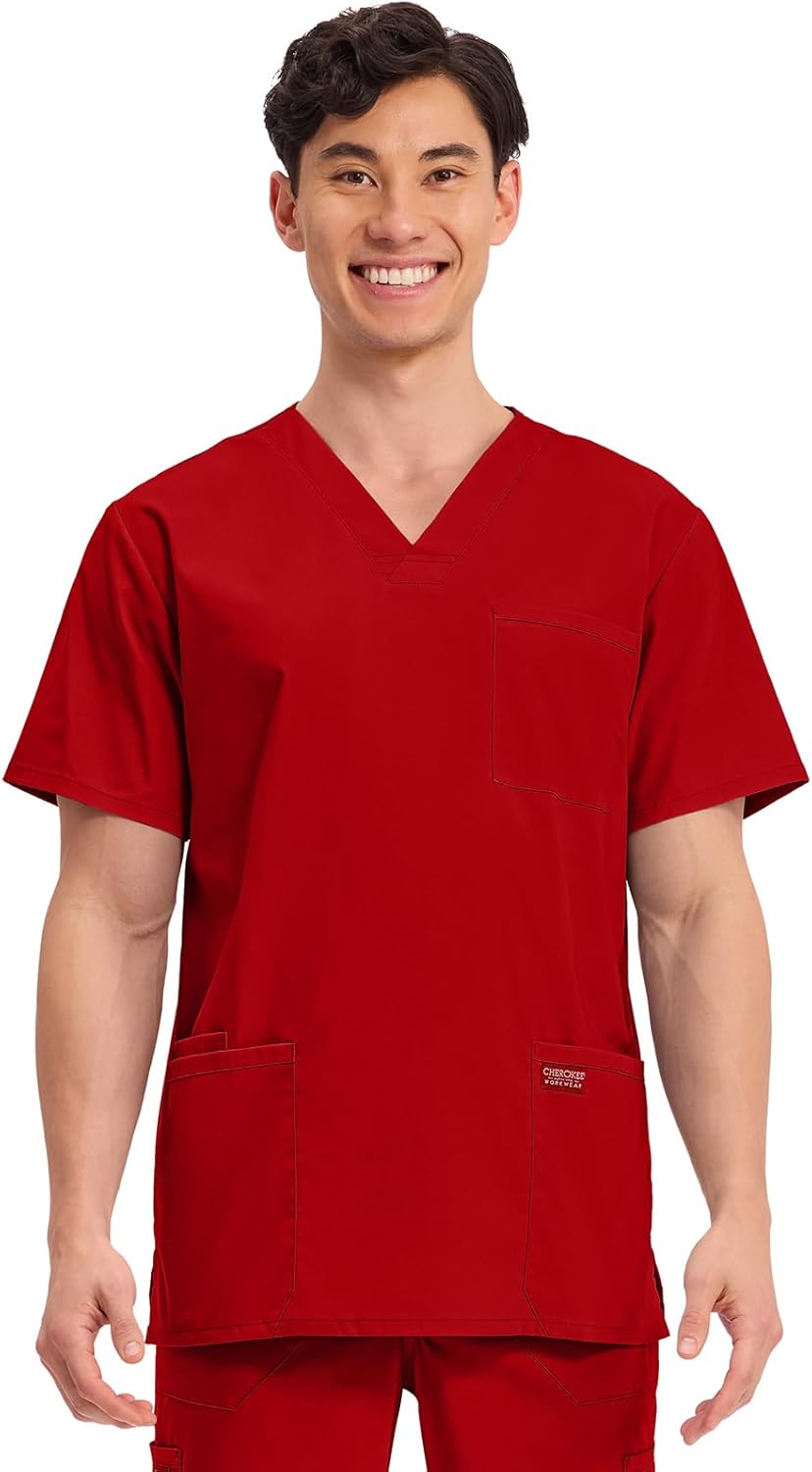 Cherokee Men's V-Neck Top with 4 Pockets for Comfort