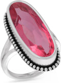 925 Sterling Silver Pink Tourmaline Ring for Women - Dainty Bezel