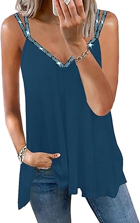 Soesdemo Dressy Tank Top for Women with Floral Rhinestones