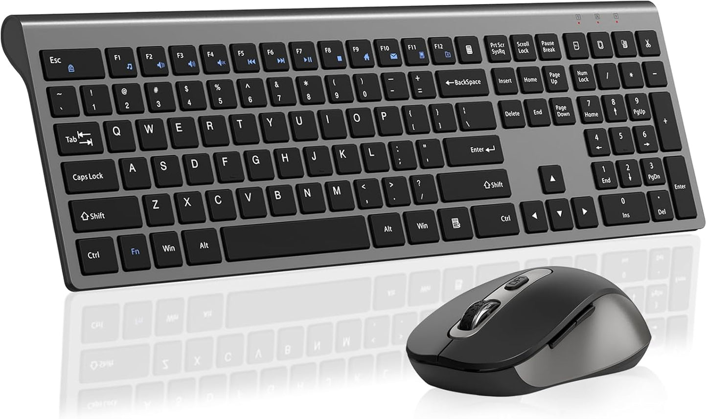 SHUNJINRUN Wireless Combo: 2400 Dpi Ergo Mouse, Full-Size Keyboard with Calculator - Black Gray