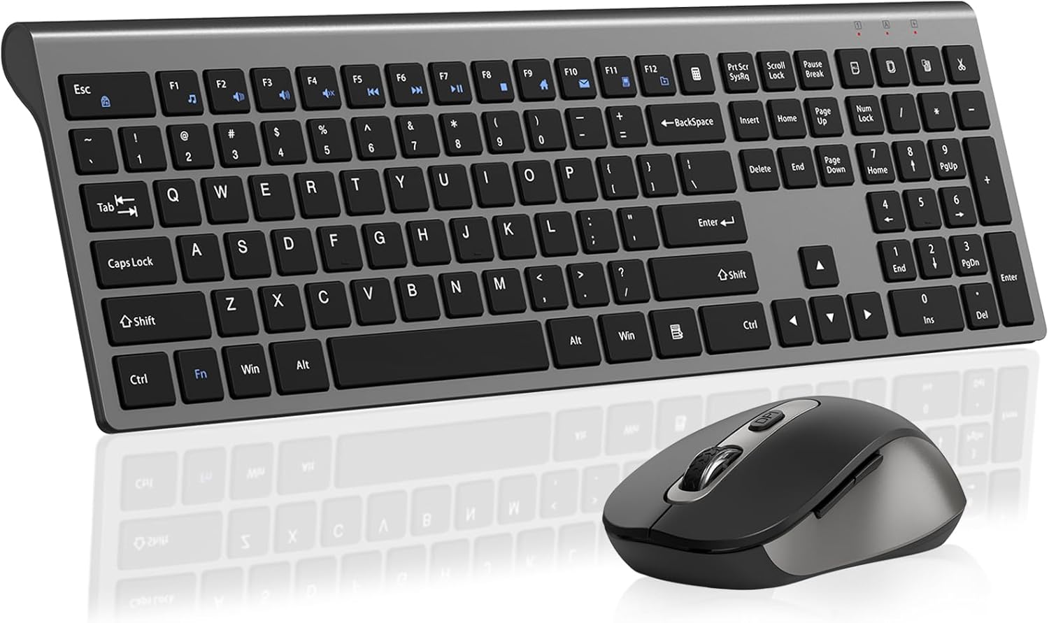 SHUNJINRUN Wireless Combo: 2400 Dpi Ergo Mouse, Full-Size Keyboard with Calculator - Black Gray
