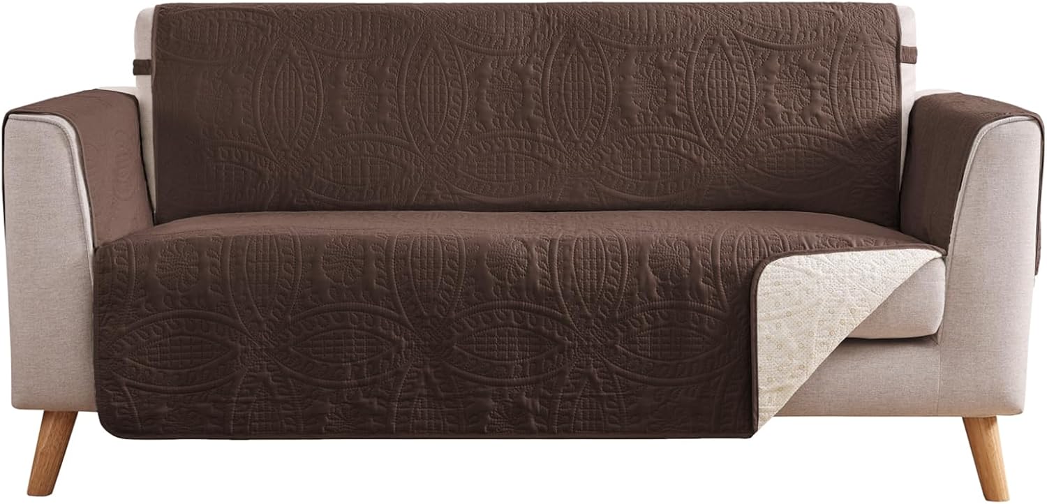 Water Repellent Loveseat Cover for 2 Cushion Couch, Chocolate
