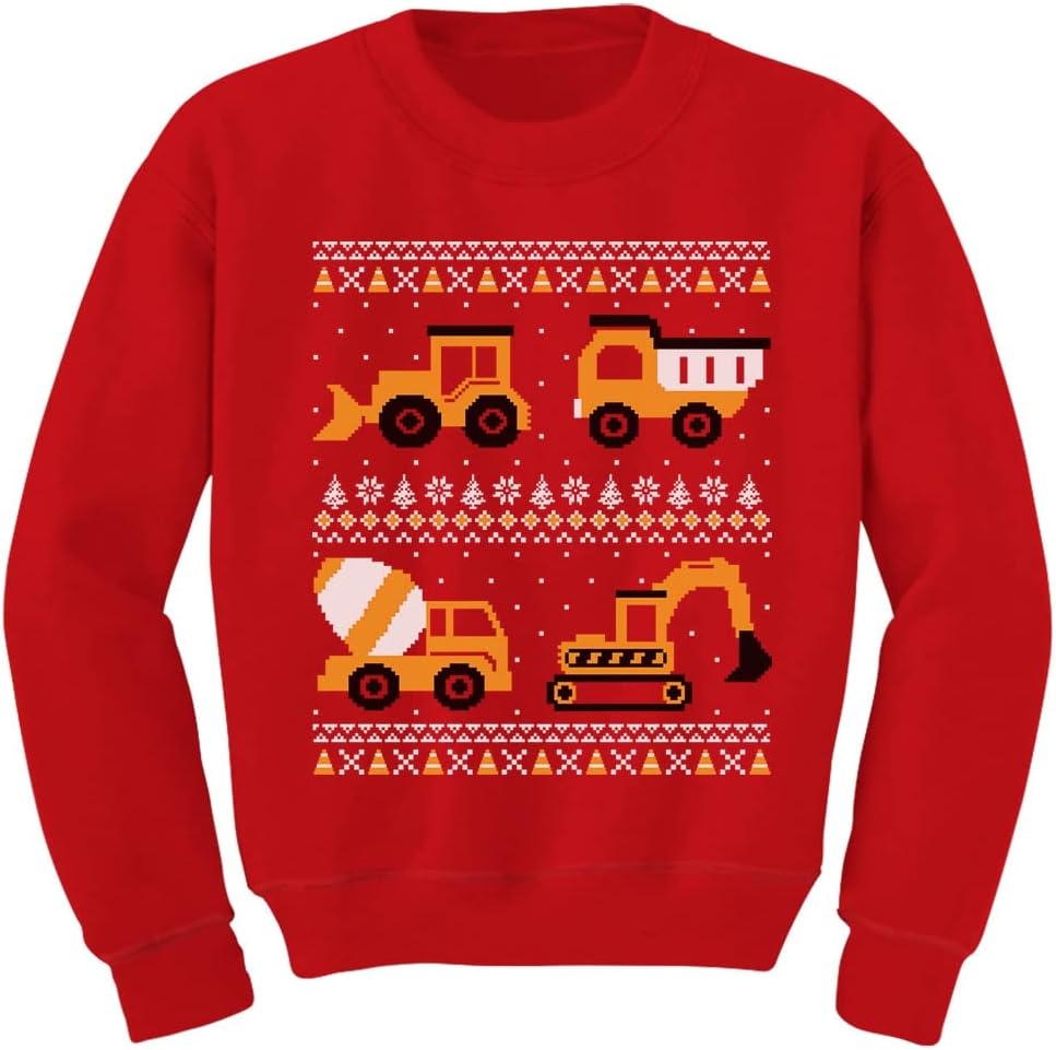 Tstars Construction Vehicles Boys Christmas Sweatshirt - Festive Tractor Fun!