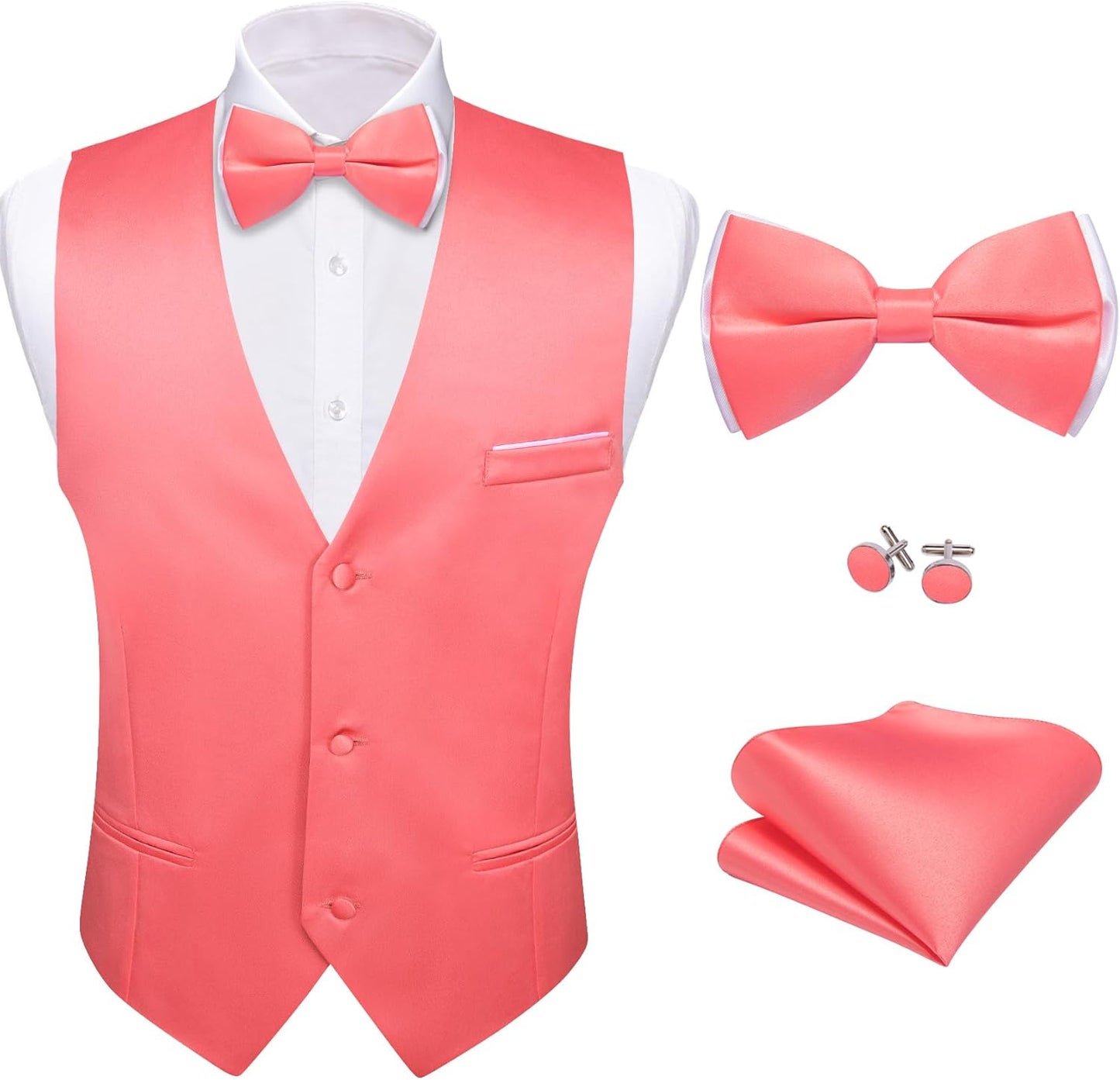 Barry.Wang Mens Suit Vest Bow Tie Set for Weddings and Parties