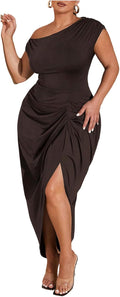 Floerns Women's Plus Size Asymmetrical Neck Long Dress (Style 7HVP)