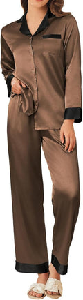 Ekouaer Silk Satin Pajama Set for Women - Soft Long Sleeve Loungewear