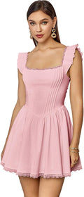 Women's Graduation Mini Corset Dress Square Neck Short Ruffle Sleeve